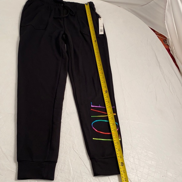 Rae Dunn black multicolor metallic rainbow LOVE joggers S - Picture 4 of 12